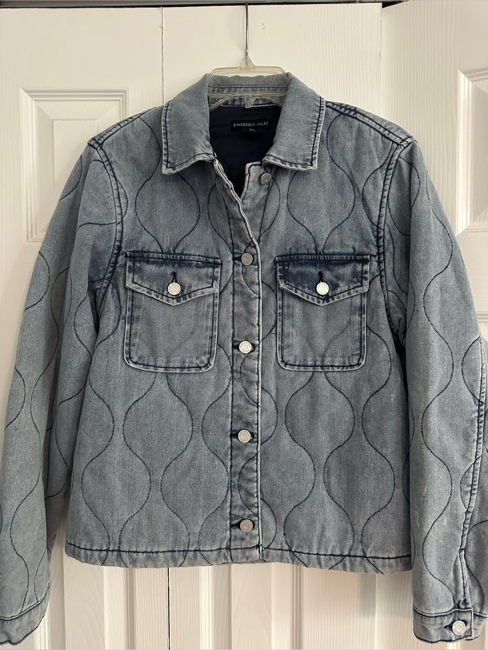 Sincerly Jules Quilted Light Blue Denim Jacket